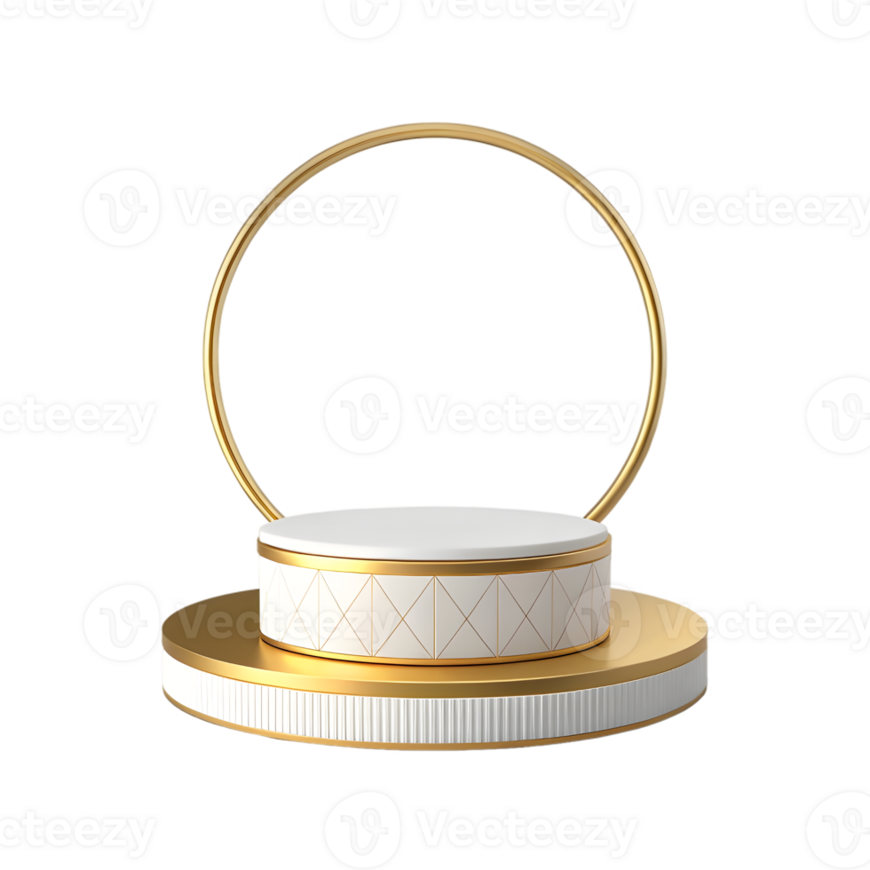 A white and golden round podium isolated on transparent background png