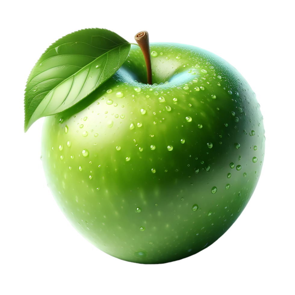 Green apple with water drops on it png