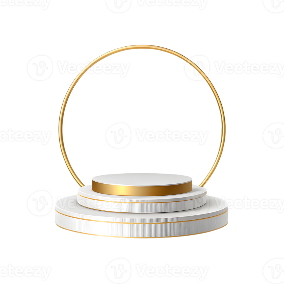 A white round podium with golden circle isolated on transparent background png