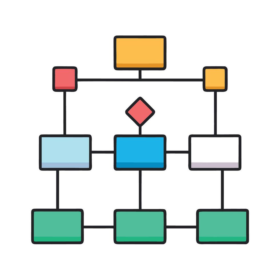 Illustration of flowchart diagram featuring rectangles and rhombus linked by lines vector