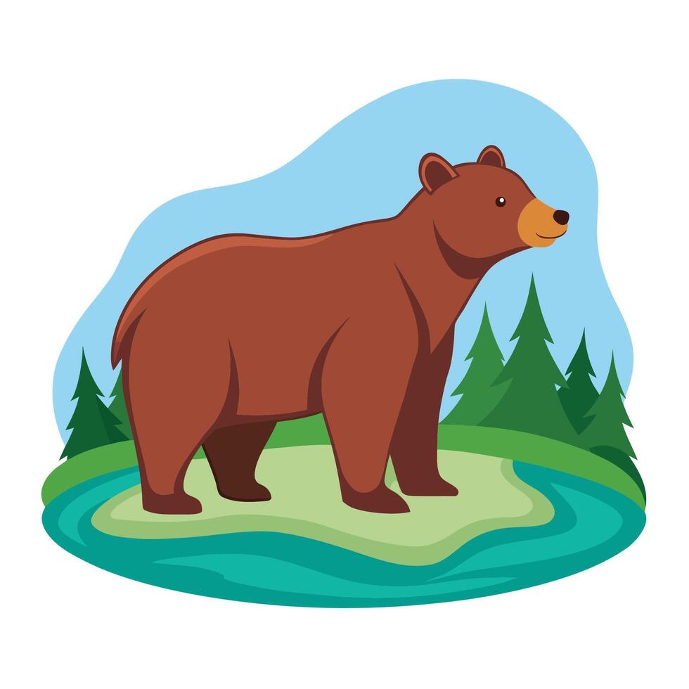 Illustration of a majestic brown bear in a tranquil nature scene vector