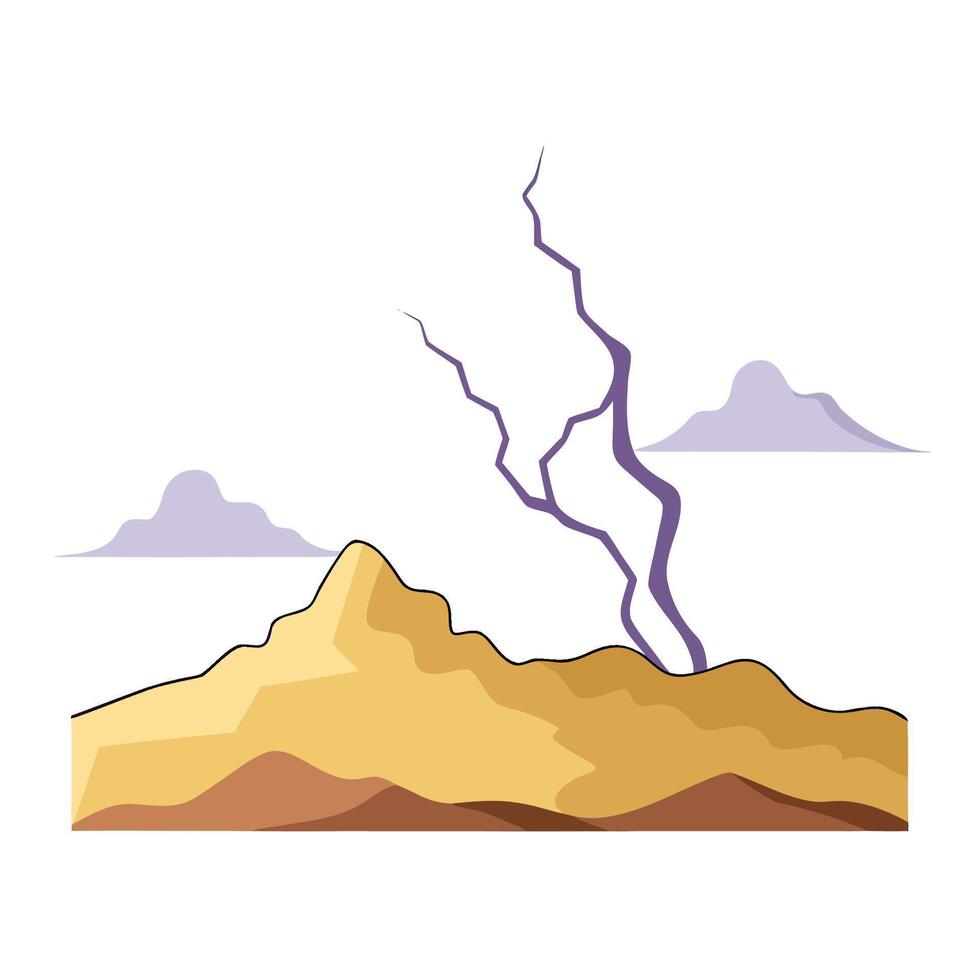 Illustrated desert landscape with mountains, clouds, and a stylized crack in the sky vector