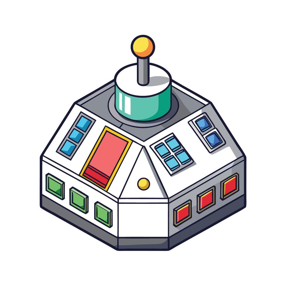 Isometric Illustration of a Vintage Control Panel with Colorful Buttons vector