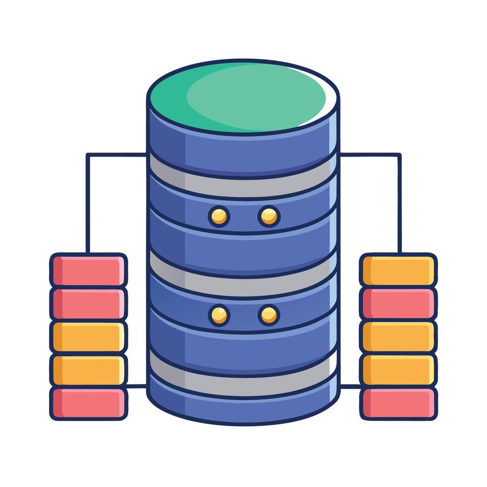 Stylized Database Server with Connected Storage Units in a Cartoonish Graphic vector