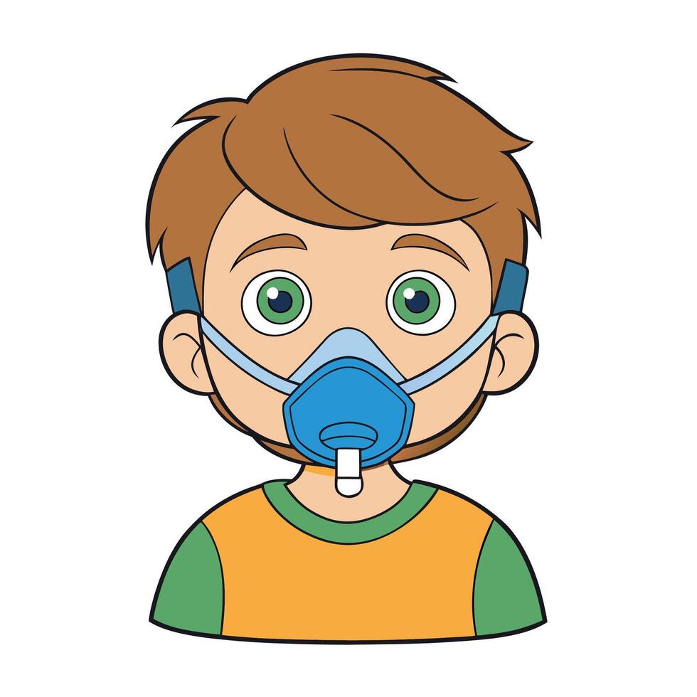 Cartoon boy wearing a blue face mask to prevent the spread of disease vector