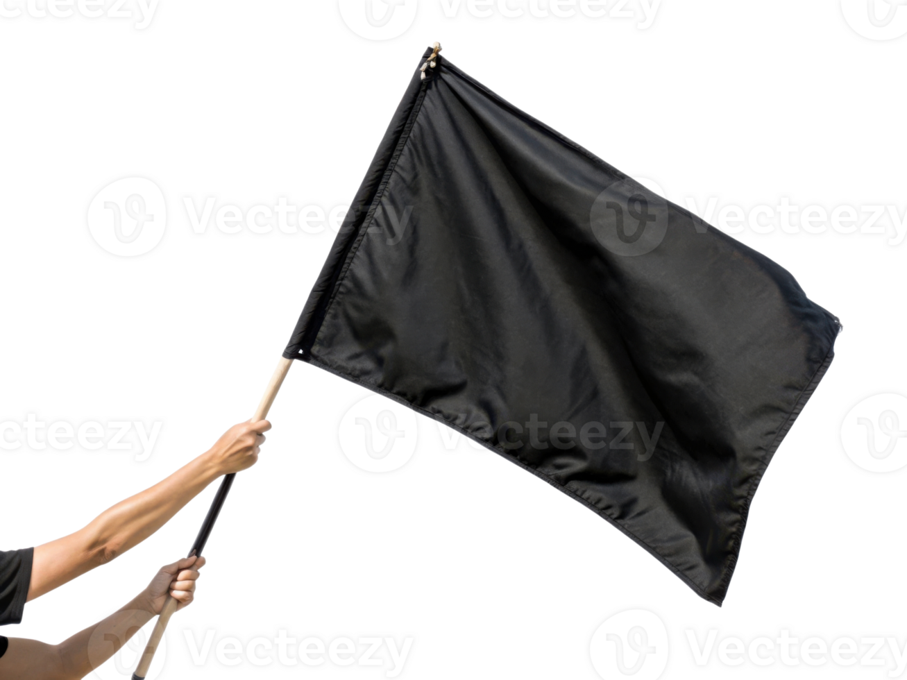 Person holds black flag high, symbolizing various meanings such as protest or surrender, evoking strong emotions and messages png