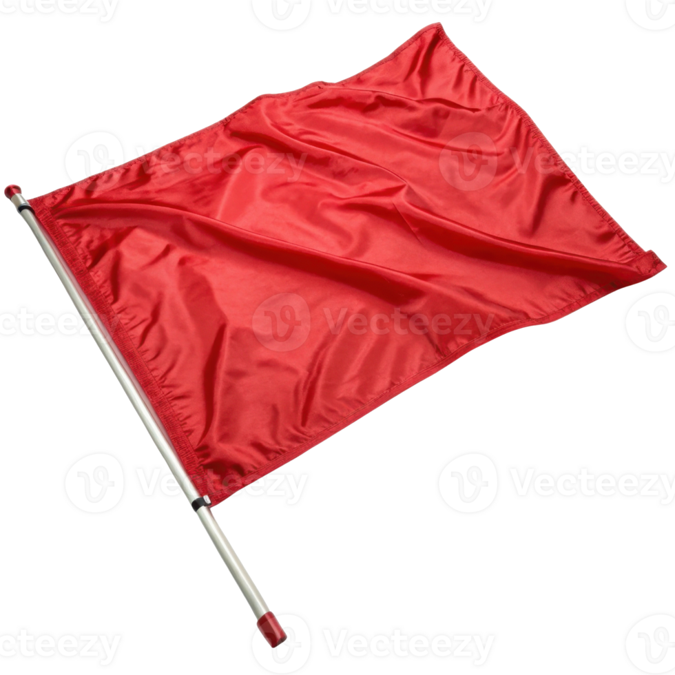 Vibrant red flag waves gracefully, symbolizing alertness and caution in various contexts. Its smooth fabric catches light beautifully png