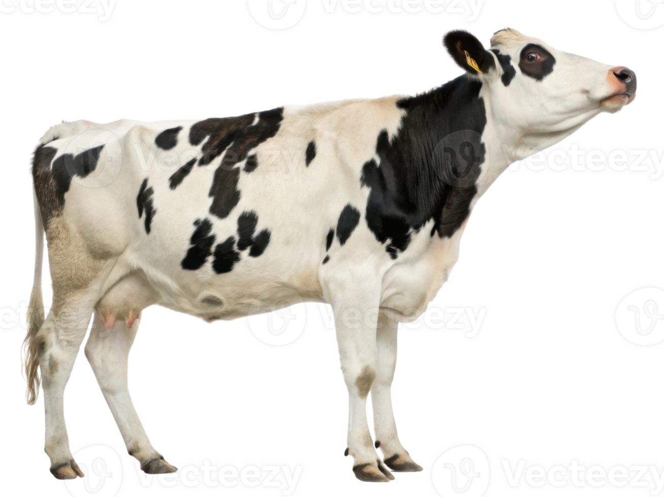 Dairy cow stands gracefully, showcasing its distinctive black and white markings. This gentle animal symbolizes farm life and provides essential png