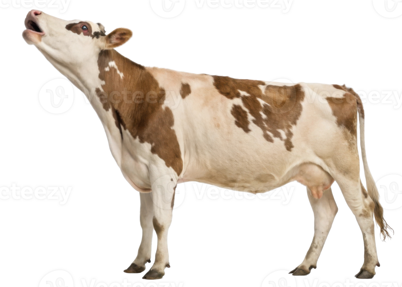 Dairy cow stands gracefully, showcasing its beautiful brown and white coat while expressing gentle demeanor png