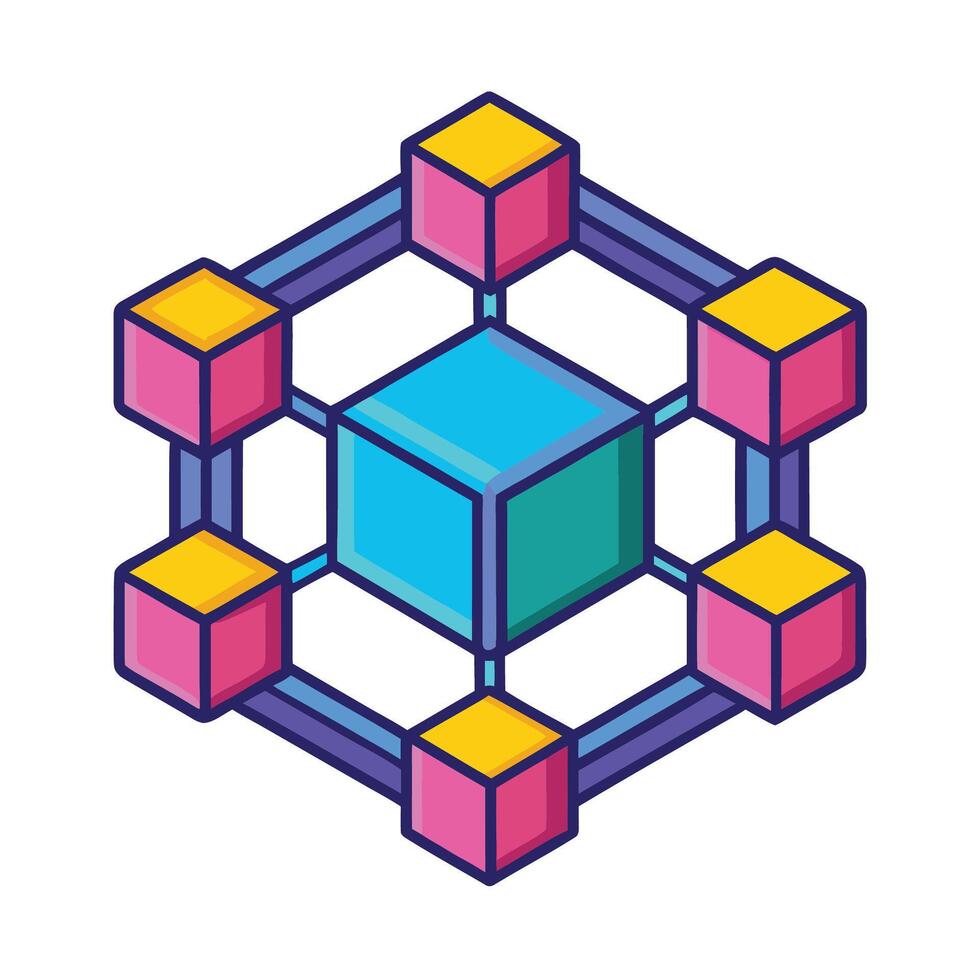 Abstract Network of Cubes Connecting to a Central Element for Data Connection vector