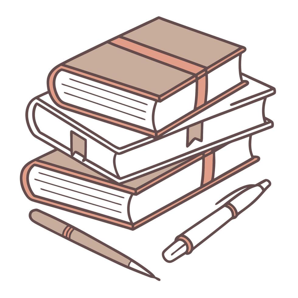 Stack of books and pens in a flat style illustration for education themes vector