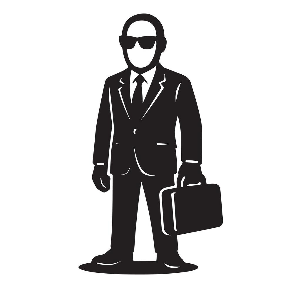 A black and white silhouette of a man in a suit and sunglasses vector