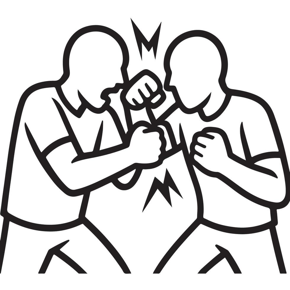 Two men fighting in a boxing ring, black and white vector