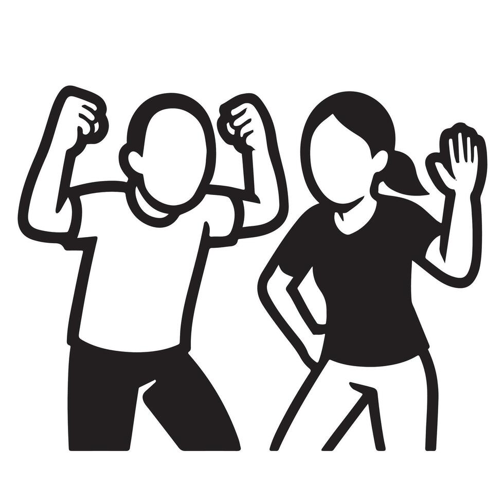 Two people are dancing in a black and white illustration vector