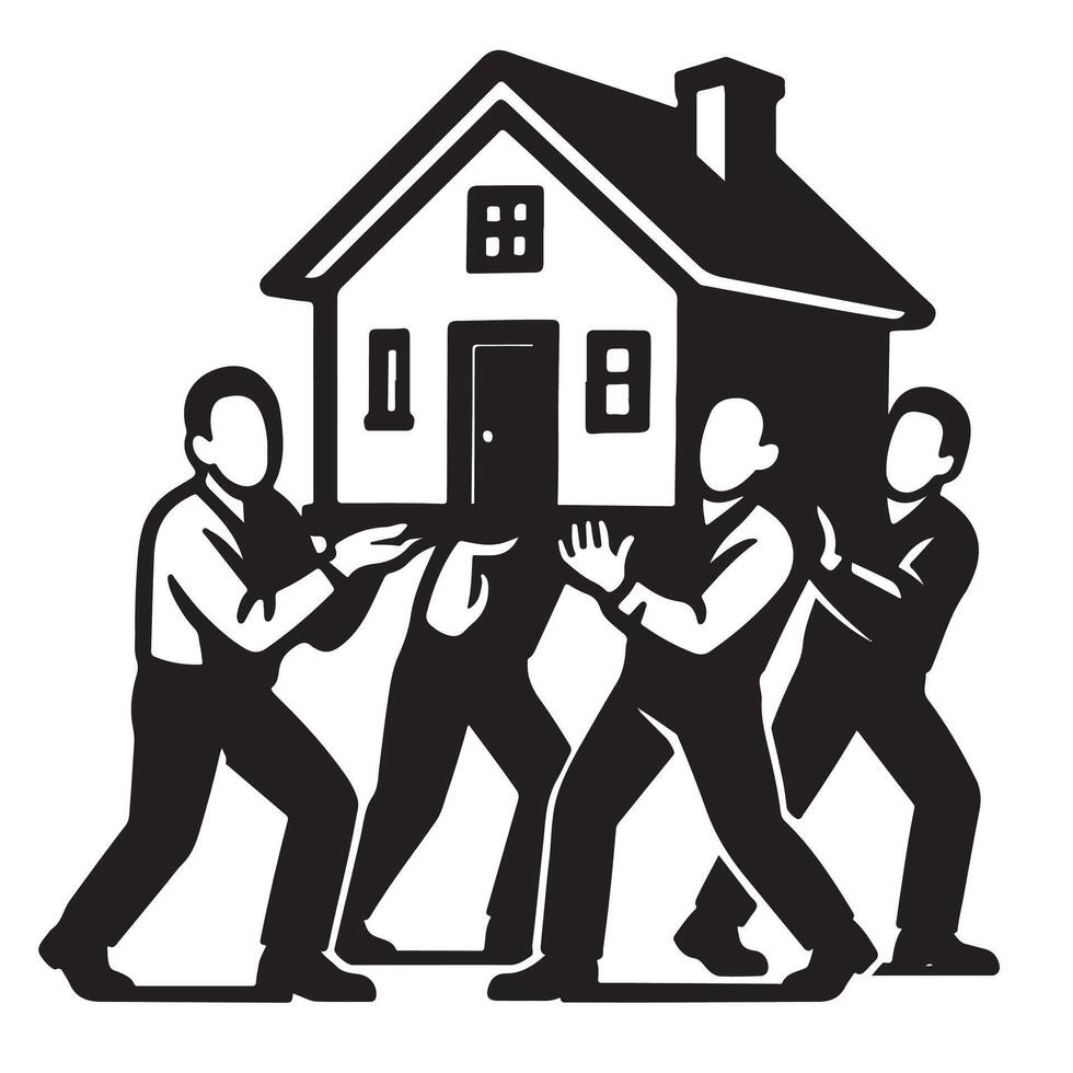 A group of men carrying a house vector
