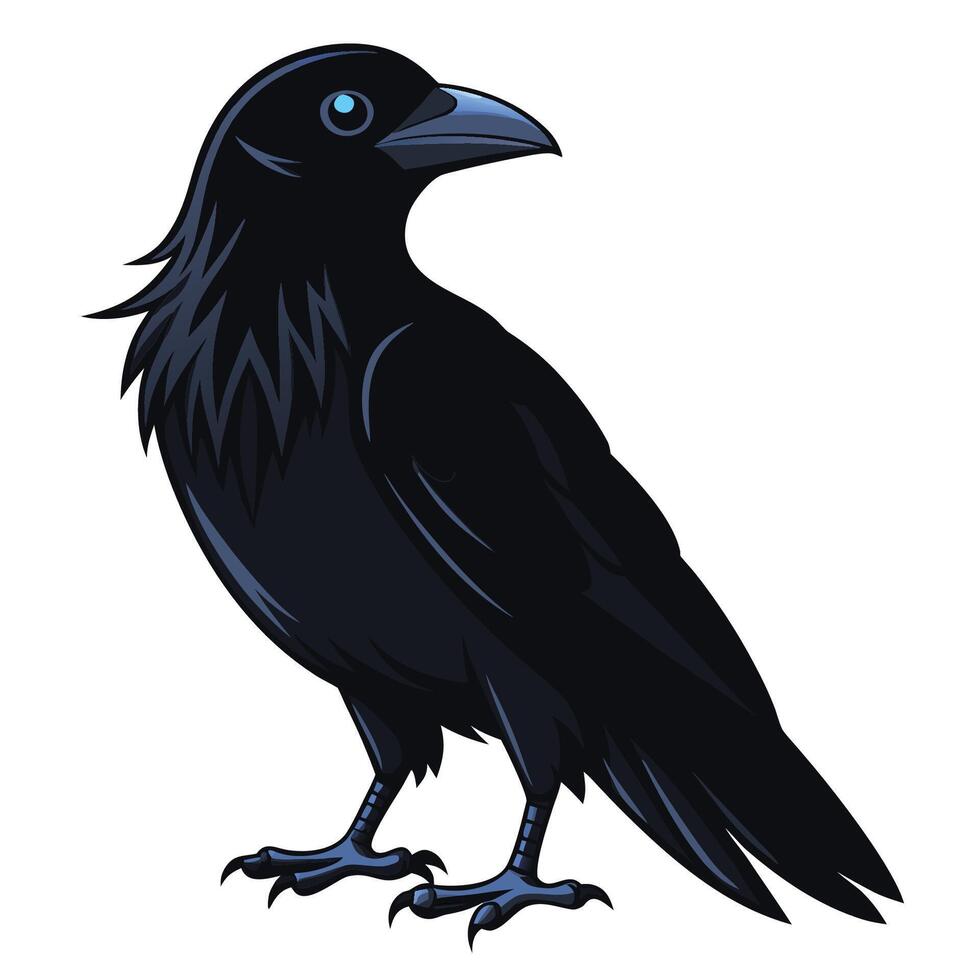 A black crow with blue eyes is standing on one foot vector