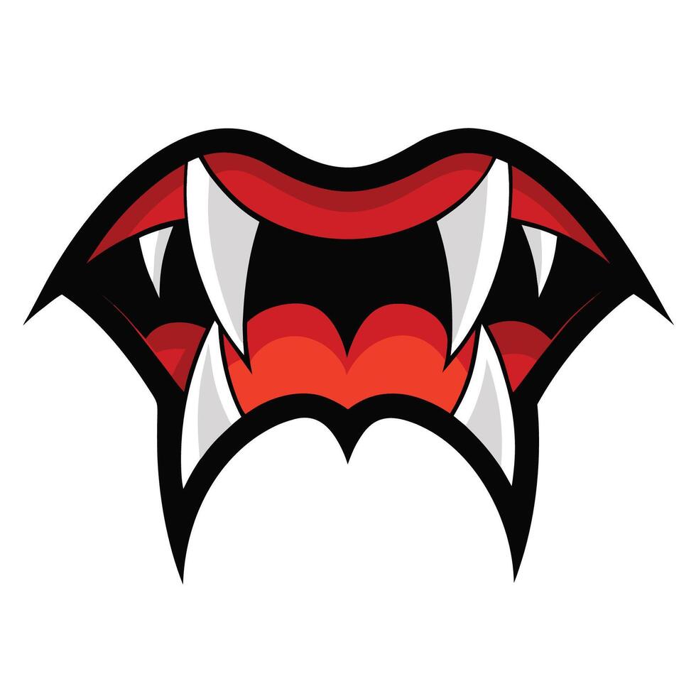 A cartoon vampire fangs with red and white teeth vector