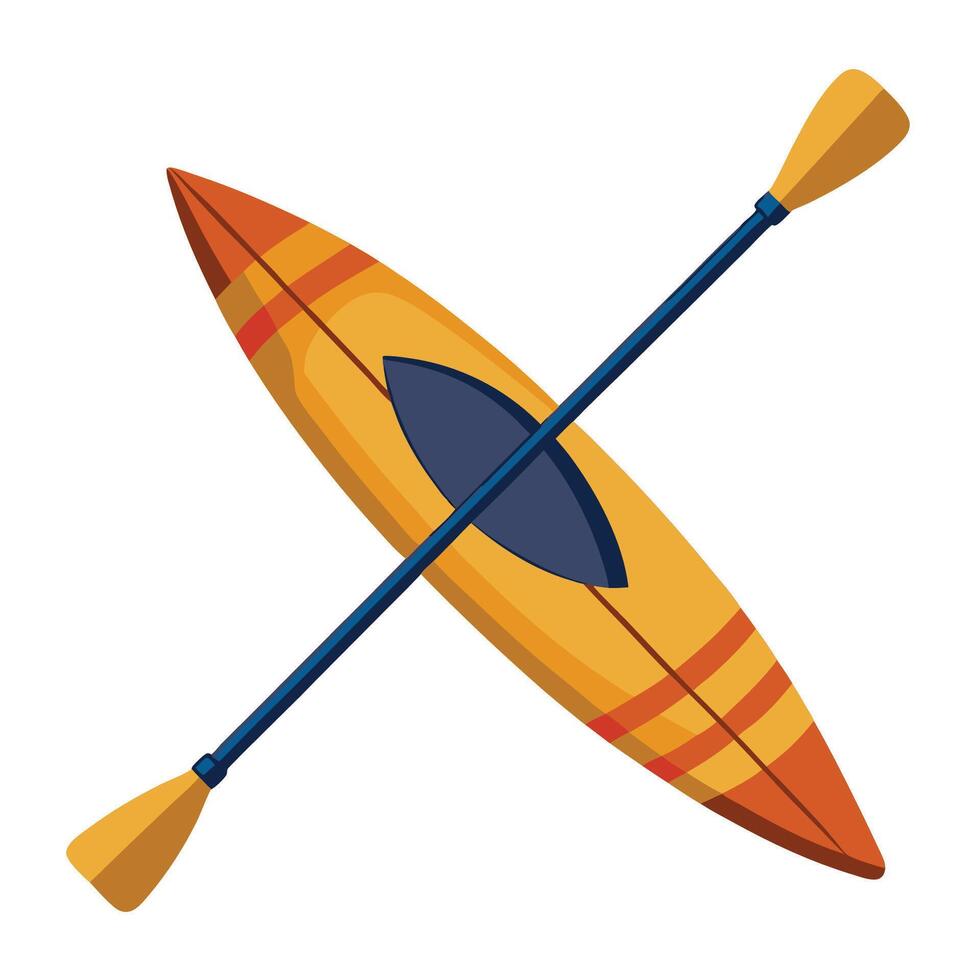 A yellow and orange kayak with two paddles vector