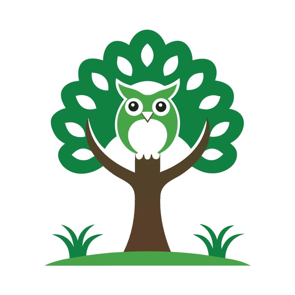 An owl sitting on a tree with leaves vector