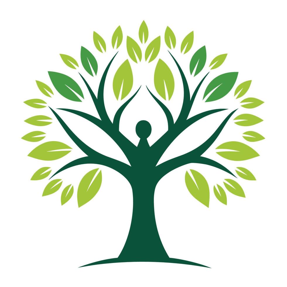 A tree with leaves and people standing on it vector