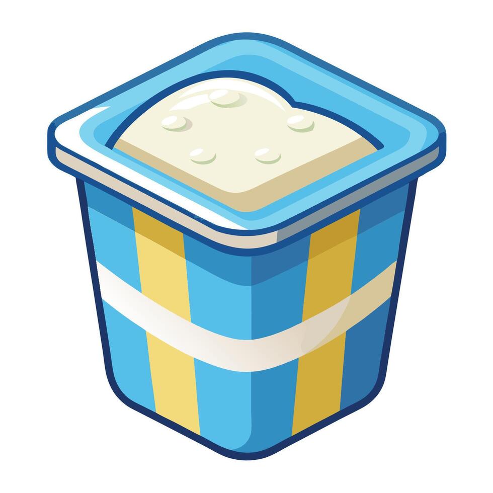 A blue and yellow container with a bowl of ice cream vector