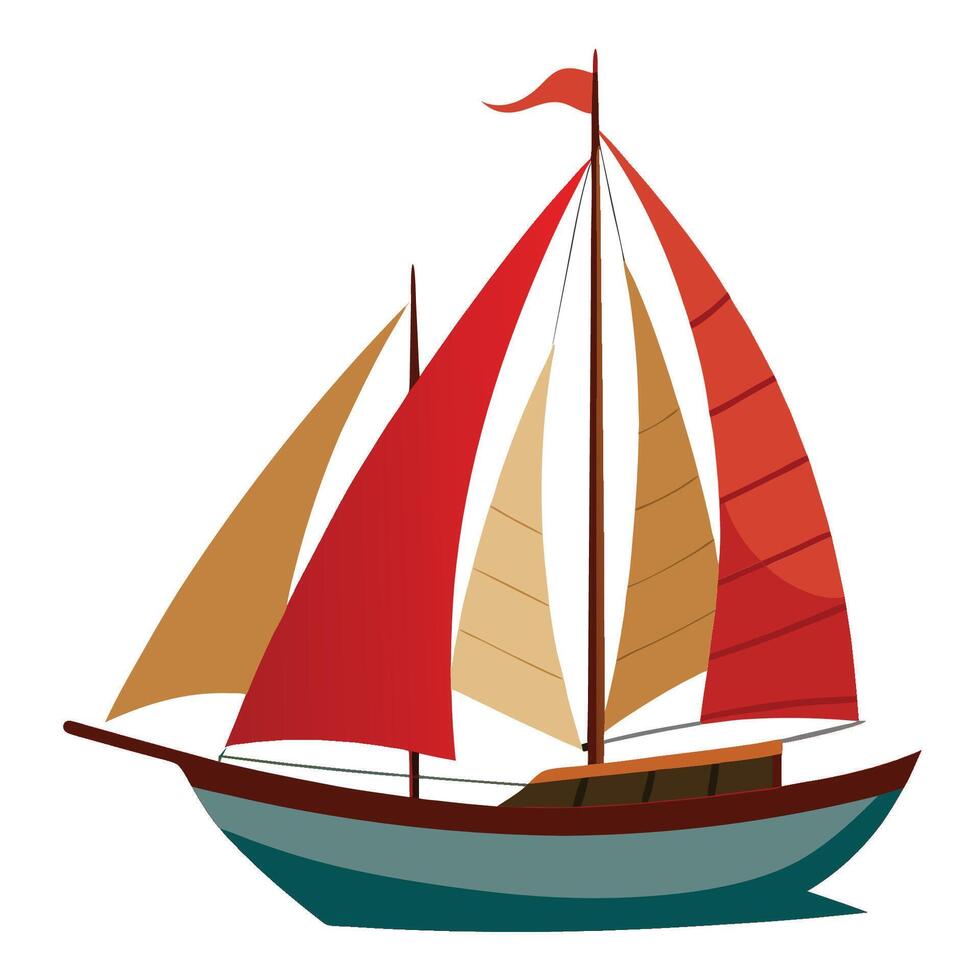 A sailboat with red sails on a white background vector