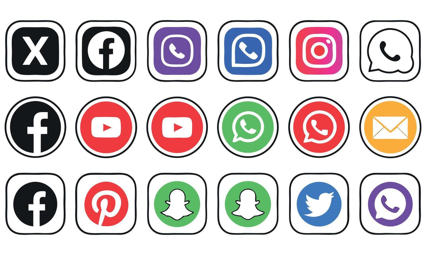 Diverse Social Media Icons Array A Visual Compilation of Popular Platforms and Communication Channels for Digital Connectivity and Online Presence vector