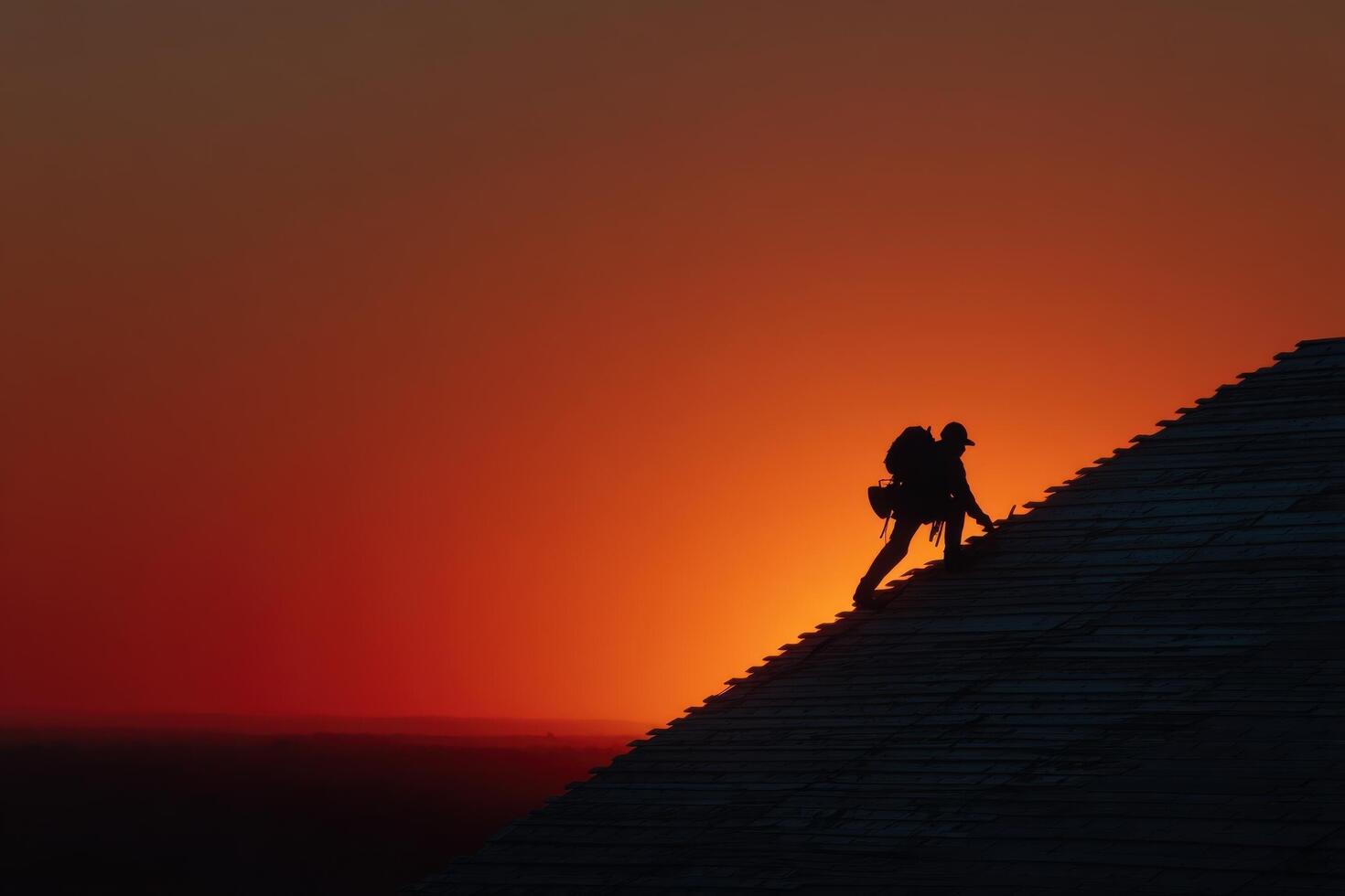 Two people standing on the roof of a building at sunset photo