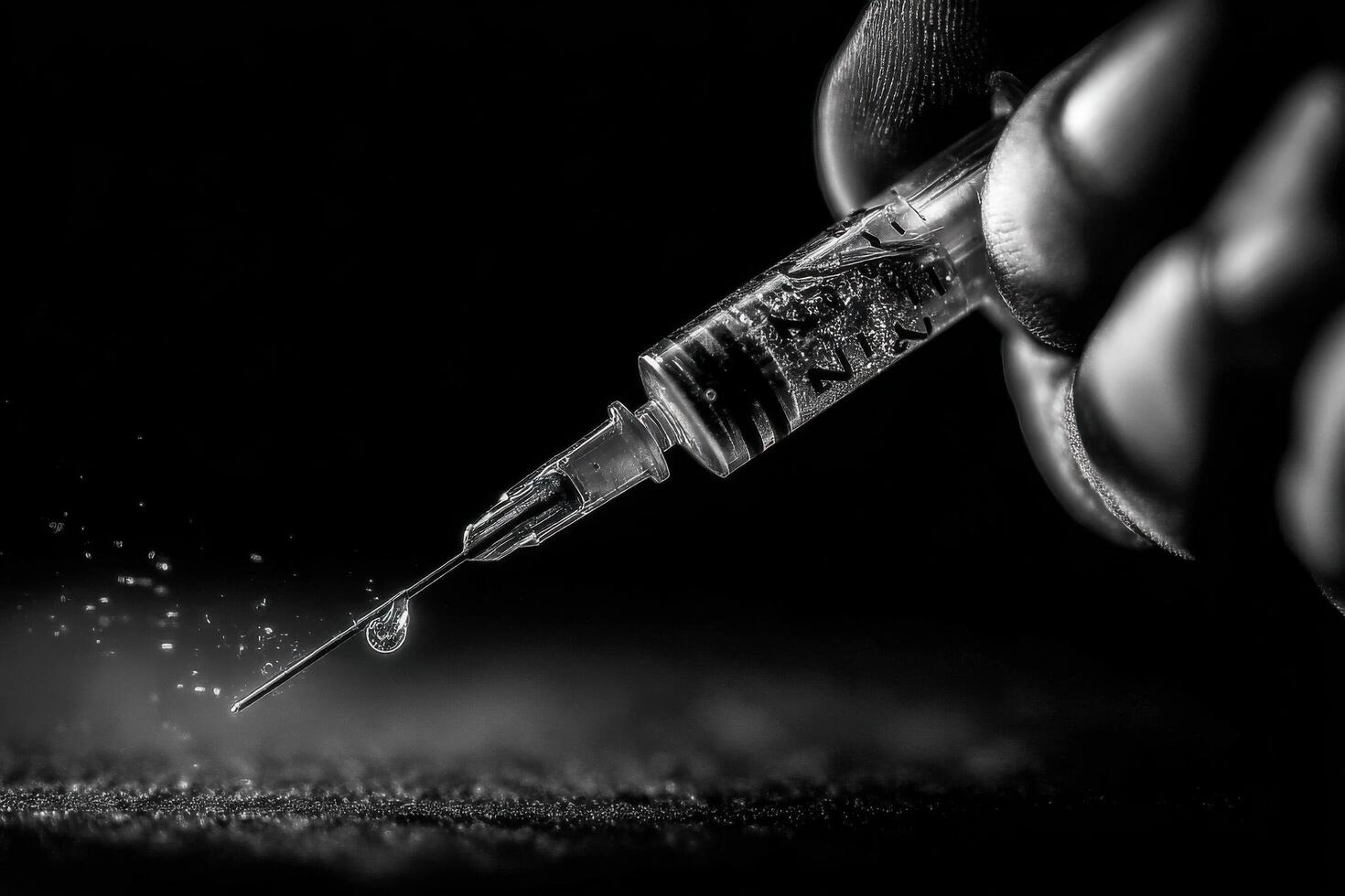 A person holding a syringe with a needle photo