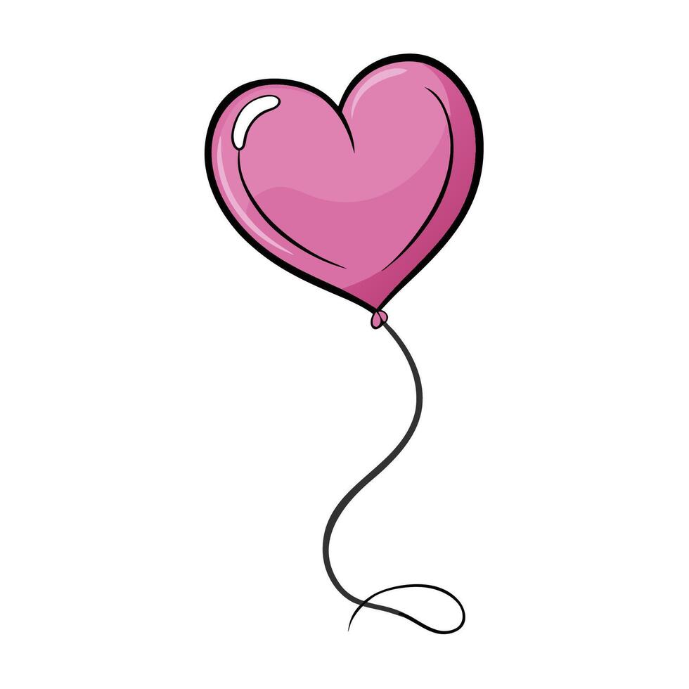 A pink heart shaped balloon is shown in a cartoon style vector