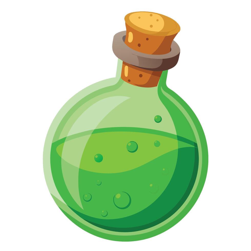 A green potion bottle with a cork on top vector