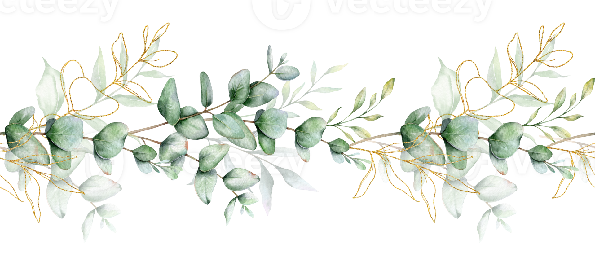 Seamless Eucalyptus Garland with Greenery. Botanical Seamless Horizontal Background. Eucalyptus Watercolor. Eucalyptus Branches Design. Greenery garland seamless. Eucalyptus Border png