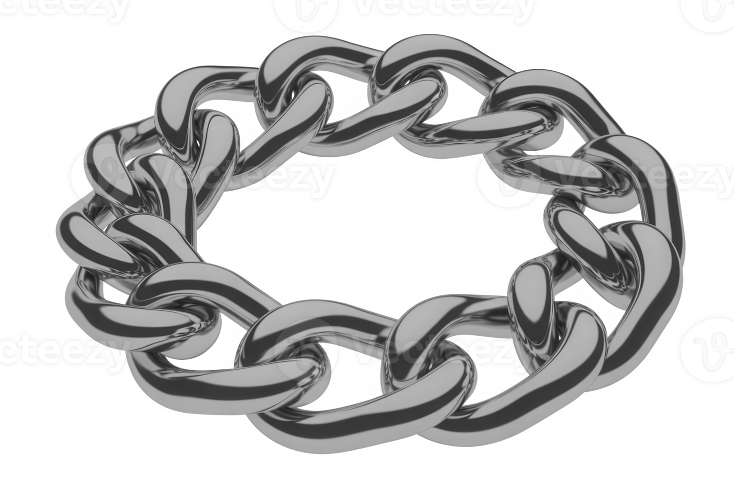 Circular chain illustration featuring interlocked, metallic links isolated on a transparent backdrop, ideal for graphic design and creative projects. png
