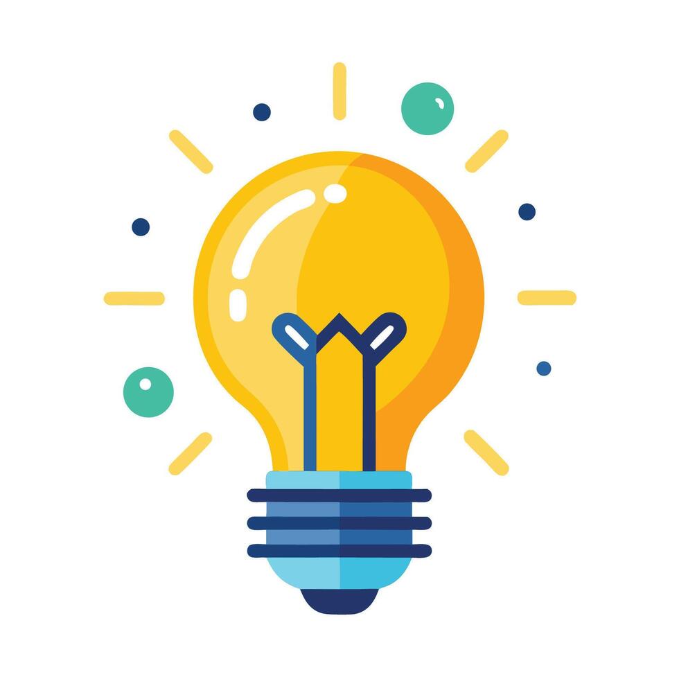 An illustration of a light bulb with a blue and yellow light vector