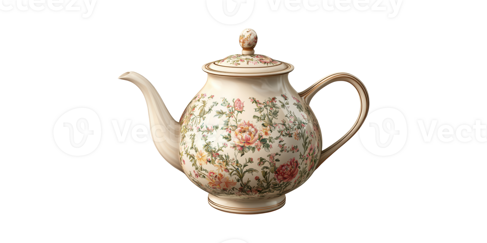 Elegant Floral Porcelain Teapot. Vintage Tea Serving And Home Decor Isolated On Transparent Background png