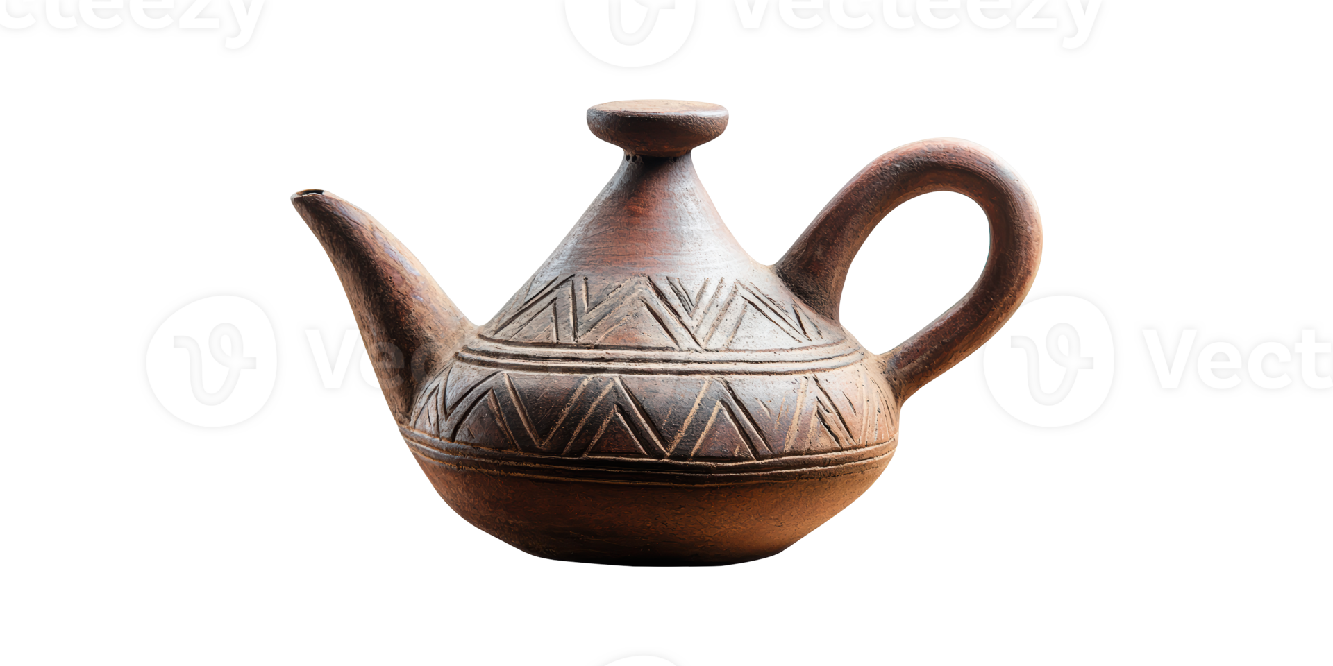 Antique Clay Teapot With Geometric Patterns. Traditional Craftsmanship And Cultural Heritage Isolated On Transparent Background png