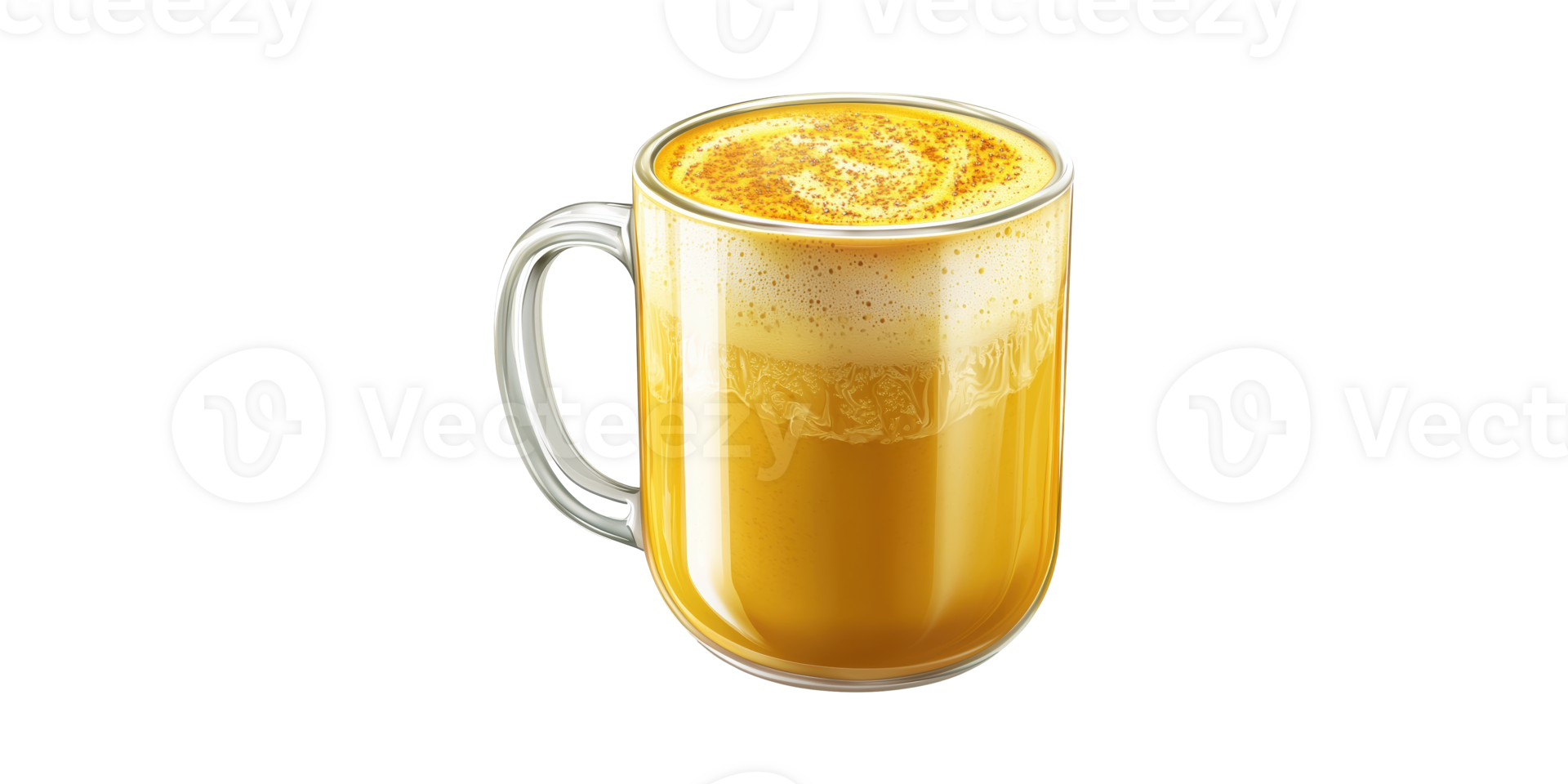 Glass Mug Of Turmeric Latte With Frothy Top. Healthy Beverage With Anti-Inflammatory Benefits Isolated On Transparent Background png
