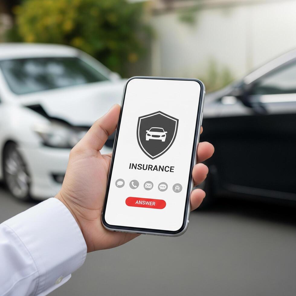 Using a mobile app for car insurance claims after an accident photo