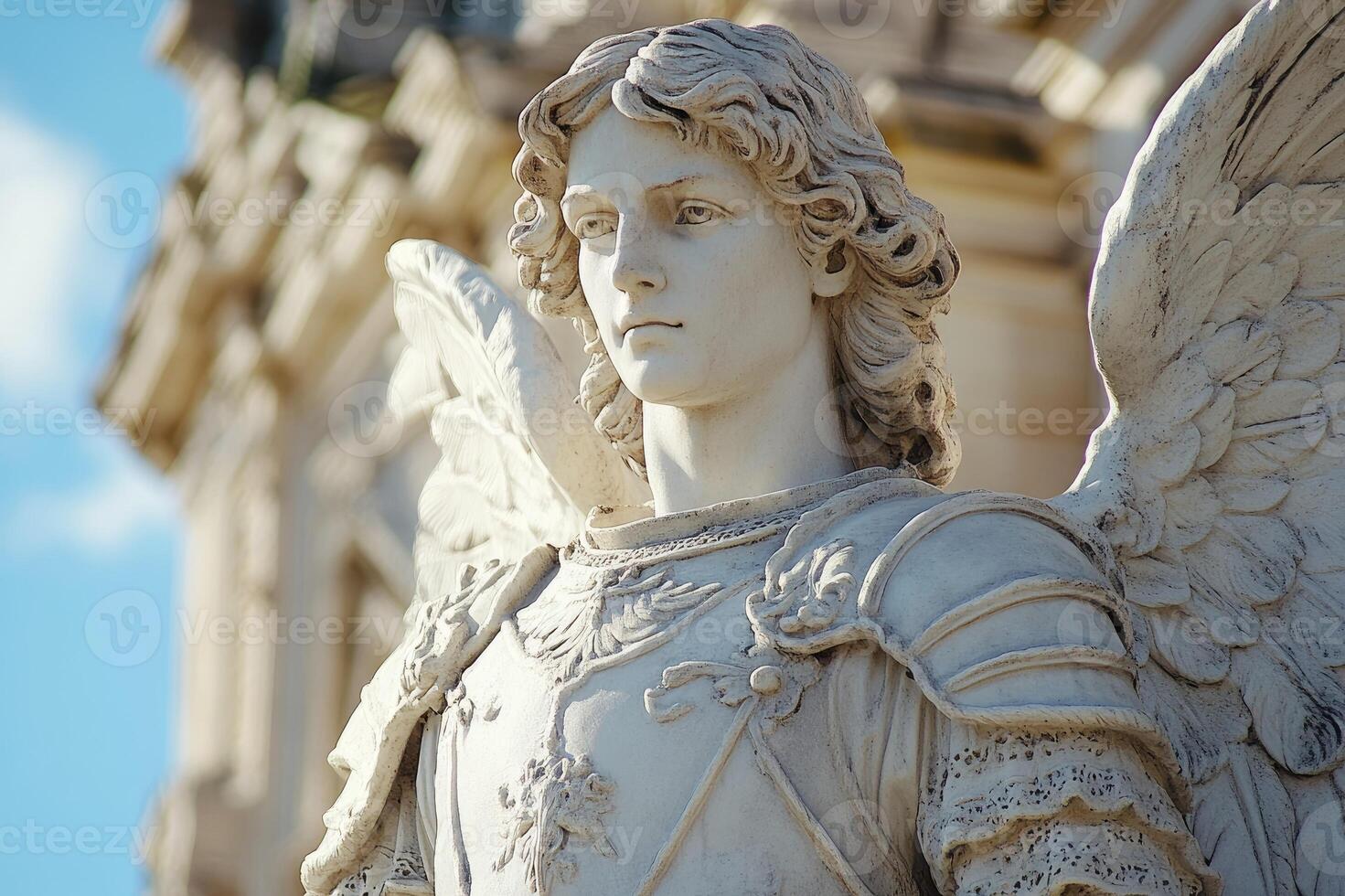 Majestic angel statue guarding a sacred place with grace and power photo