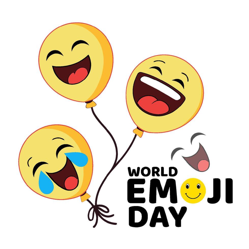 Happy World Emoji Day Vectors with Cute Laughing Balloon Emojis Fun Cartoon Celebration Design