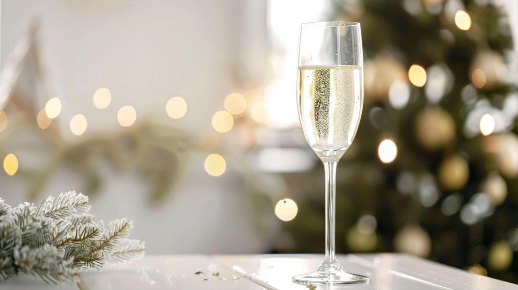 Sparkling champagne glasses on a festive table setting, perfect for a luxurious holiday celebration or a special toast photo