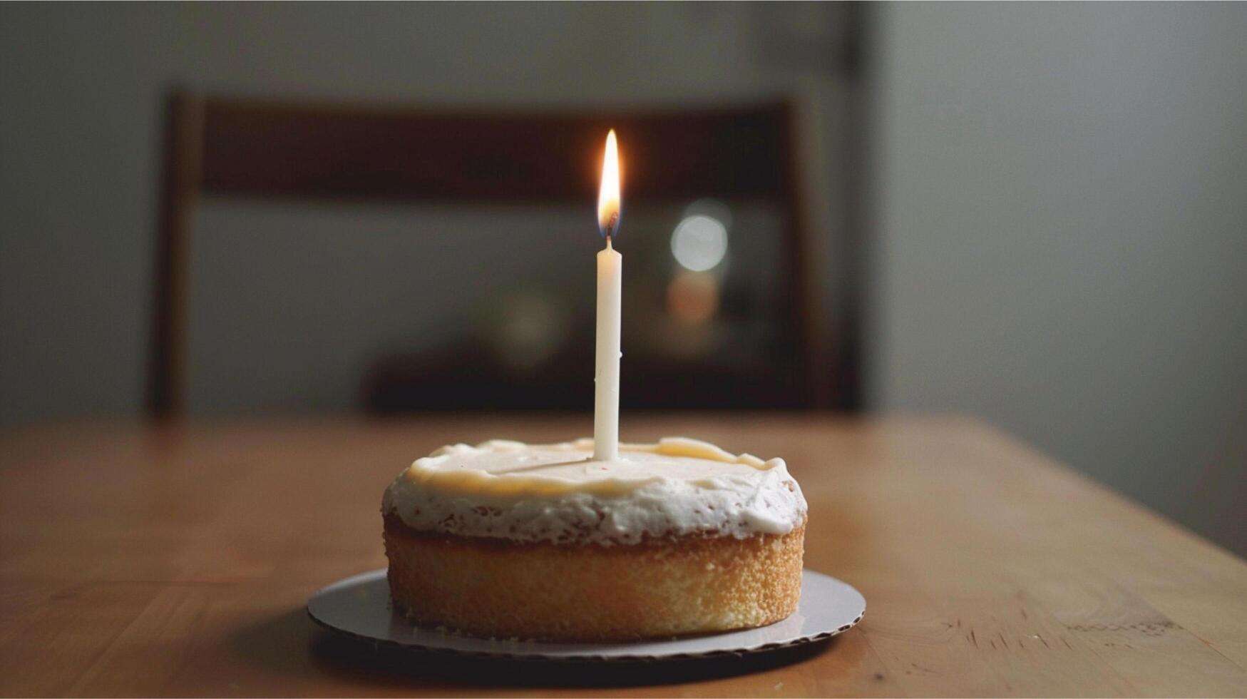 Birthday cake with burning candles and celebratory flame photo