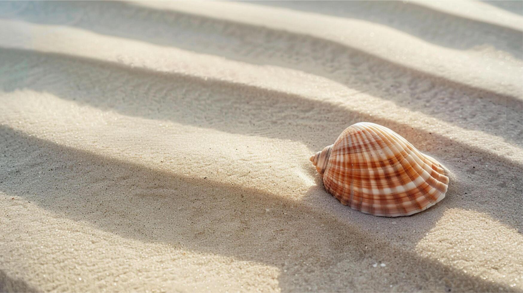 Tropical summer beach scene with a delicate seashell resting on the pristine white sand near the ocean's edge photo