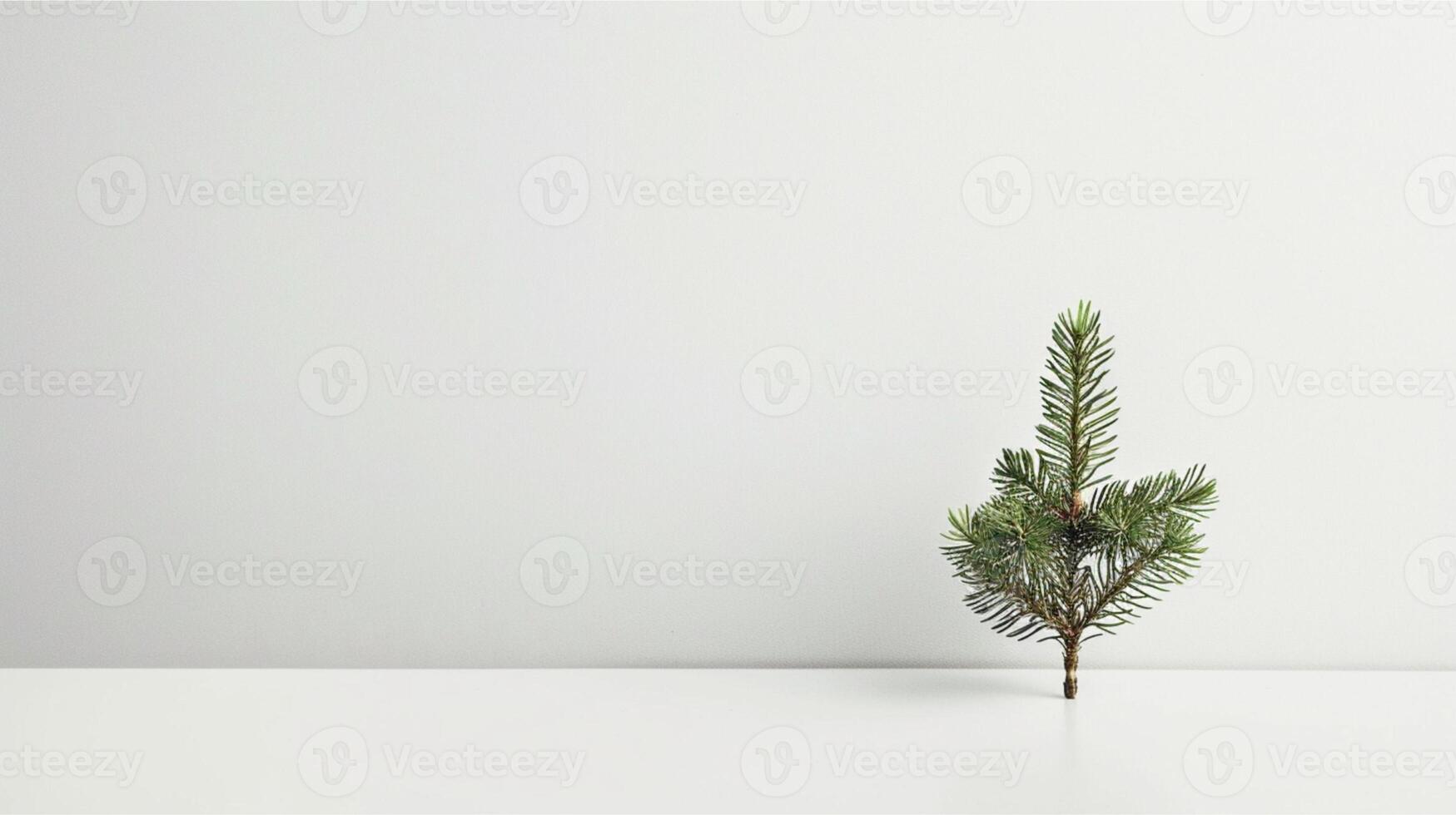 A festive green Christmas fir tree stands adorned with decorations in a room, with branches on a wooden background and floor, evoking the winter holiday season photo