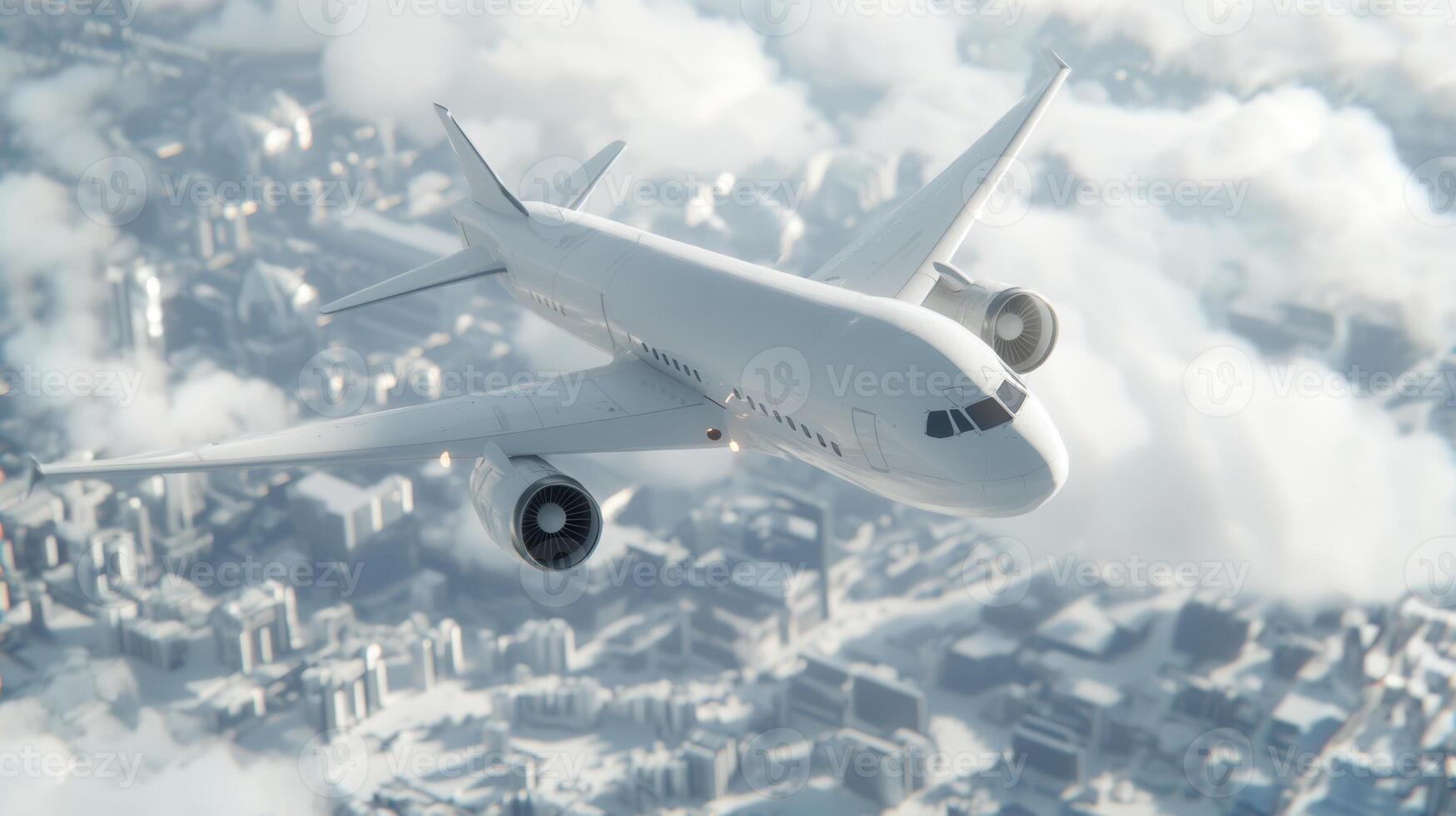 Large cargo plane flying on a dense urban area over a cloudy day, showcasing the scale of airfreight operations photo