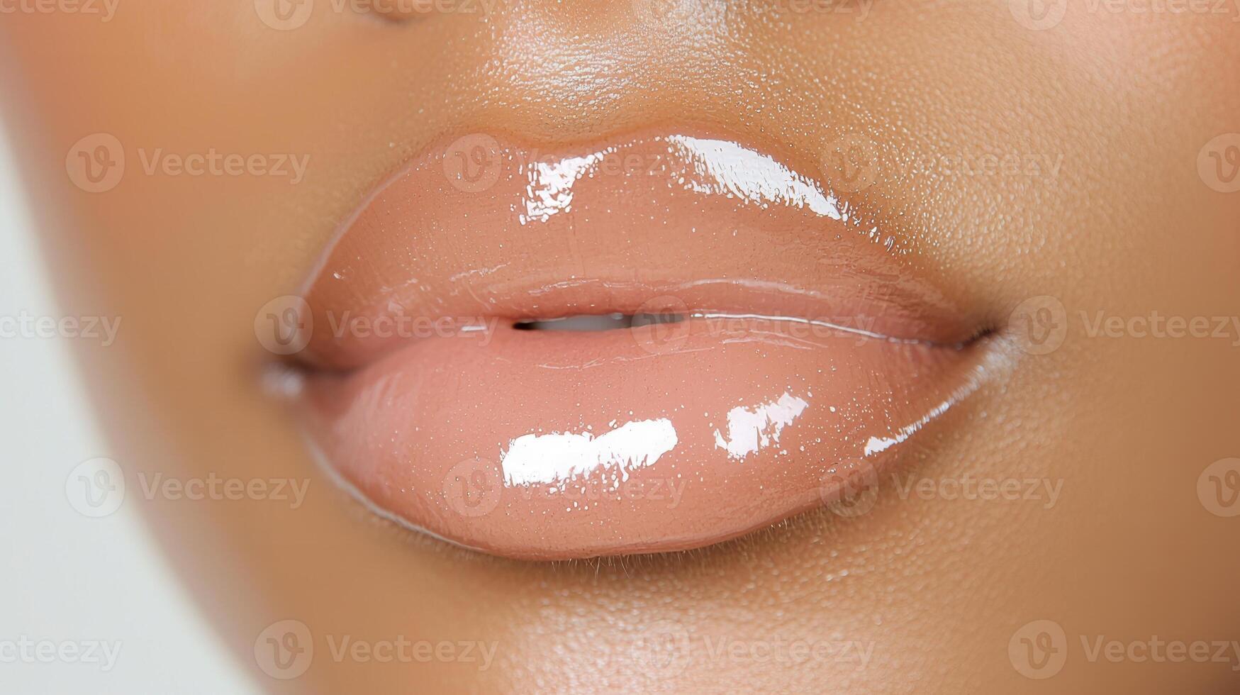 Glossy pink lips and industry complexion showcasing beauty flawless standards in professional cosmetic close up portrait photo