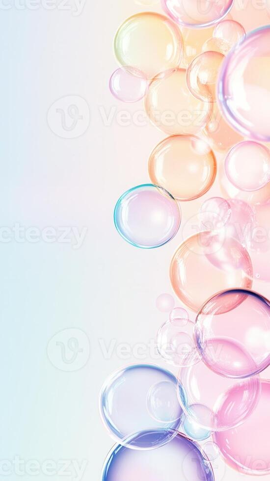 Iridescent soap bubbles drifting softly, casting delicate shadows across vivid gradient backdrop, embodying whimsical lightness photo