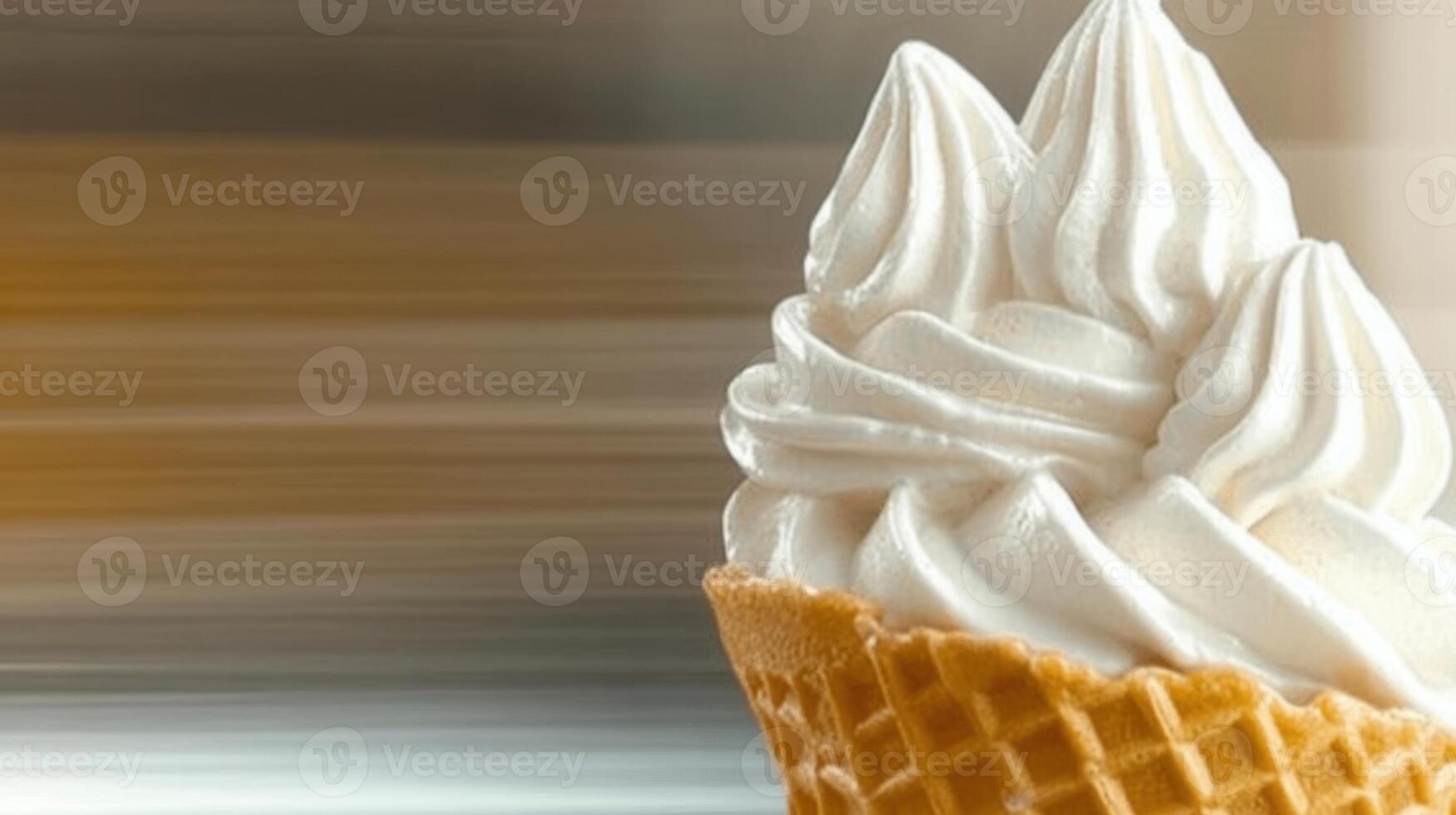 Creamy soft serve ice cream topped with chocolate sprinkles sits in a crispy waffle cone, a refreshing summer treat photo