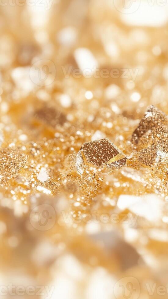 Macro close up of a citrine crystal cluster, showcasing its hues facets and warm golden sparkling photo