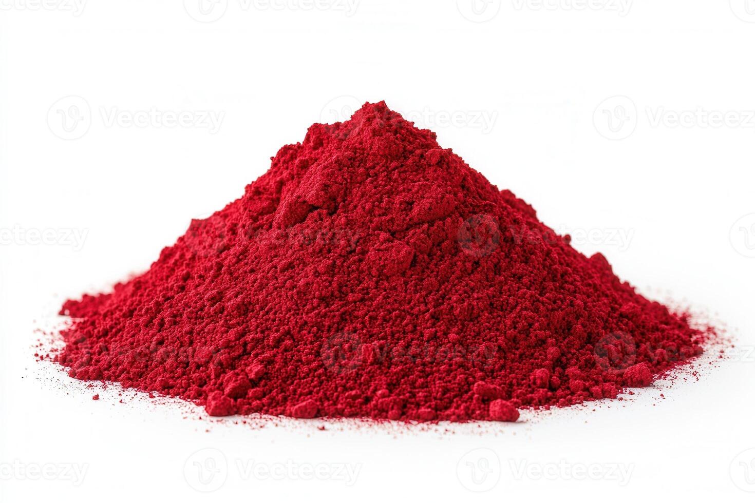 Crushed bright red powder forming concepts perfect circle on a white background, ideal for beauty and makeup a photo